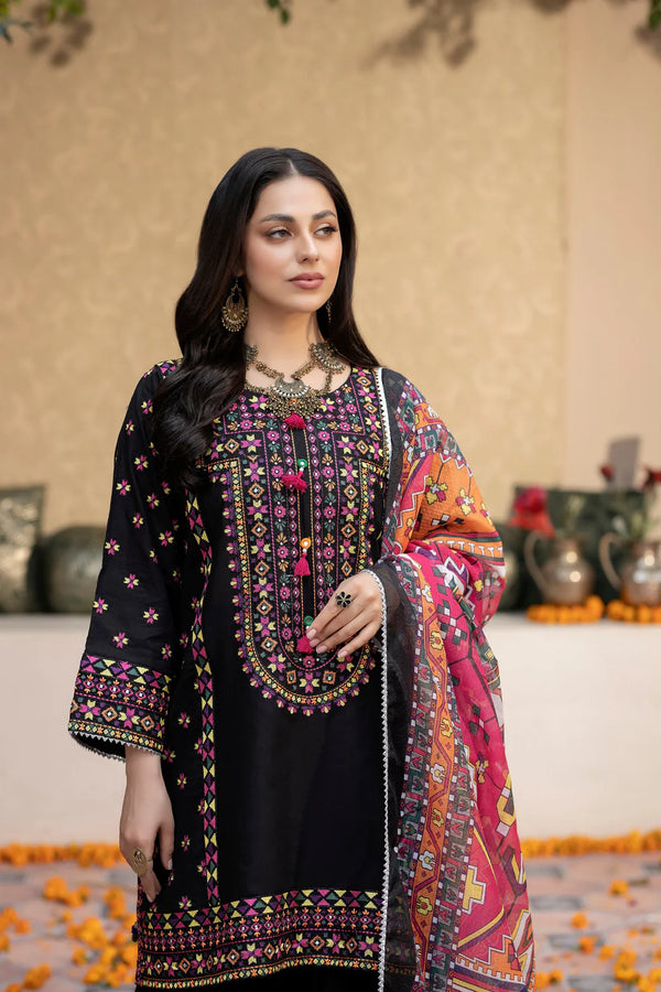 Dhanak-3PC Embroidered Shirt with Digital Printed Wool Shawl