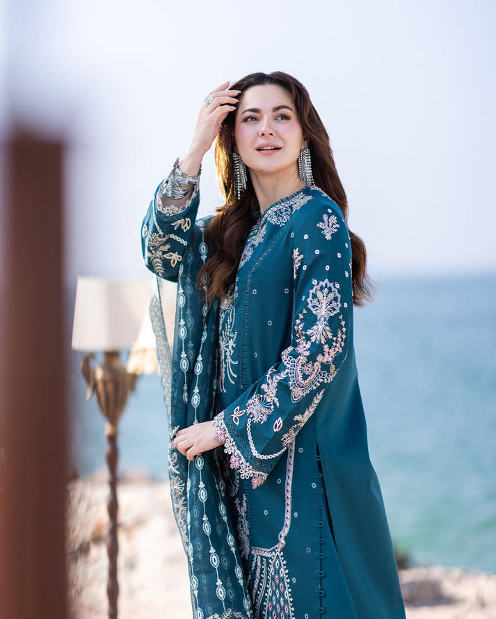 DHANAK-3PC CHIKANKARI EMBROIDERED SHIRT WITH MANAAR EMBROIDERED DUPATTA