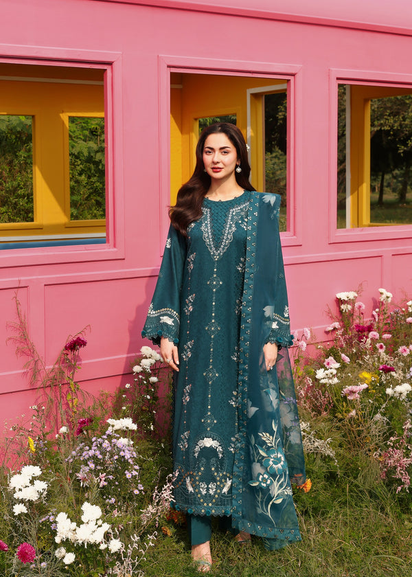WINTER-3PC DHANAK EMBROIDERED SHIRT WITH DHANAK EMBROIDERED SHAWL & EMB TROUSER ZE 10098