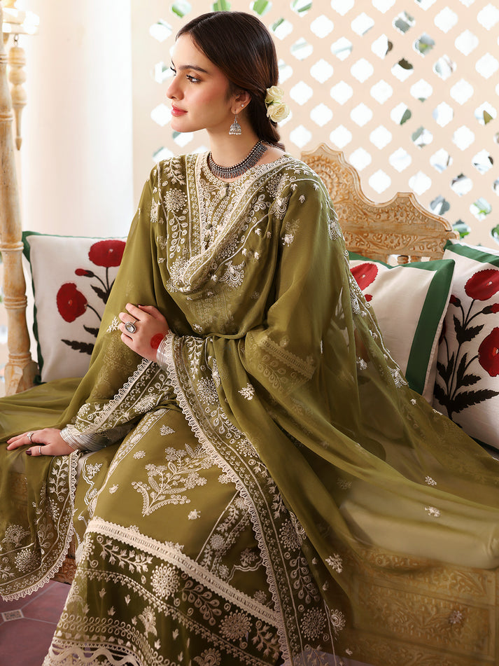 Dhanak-3PC Chikankari Embroidered Shirt with Manaar Embroidered Dupatta