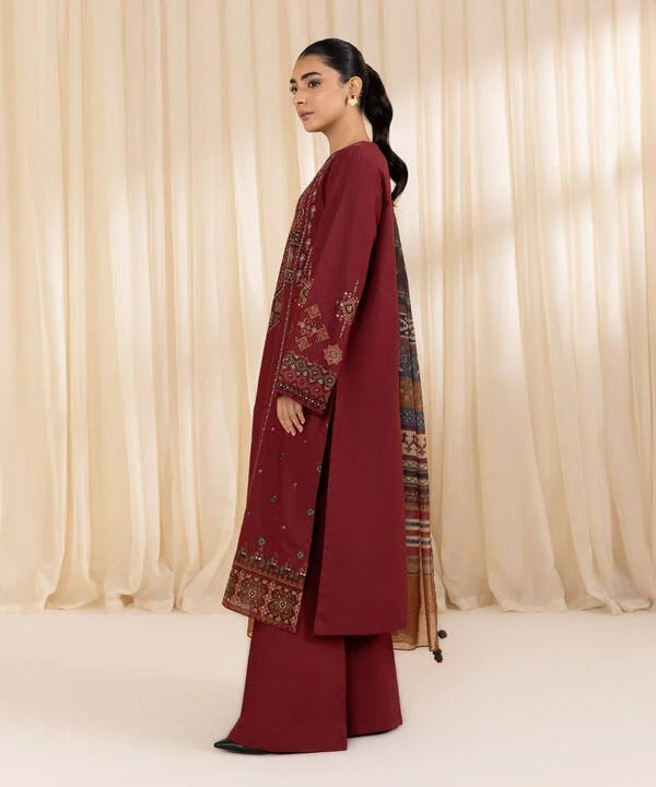 3PC EiD Collection UNSTITCHED LAWN EMBROIDERED MAROON SUIT