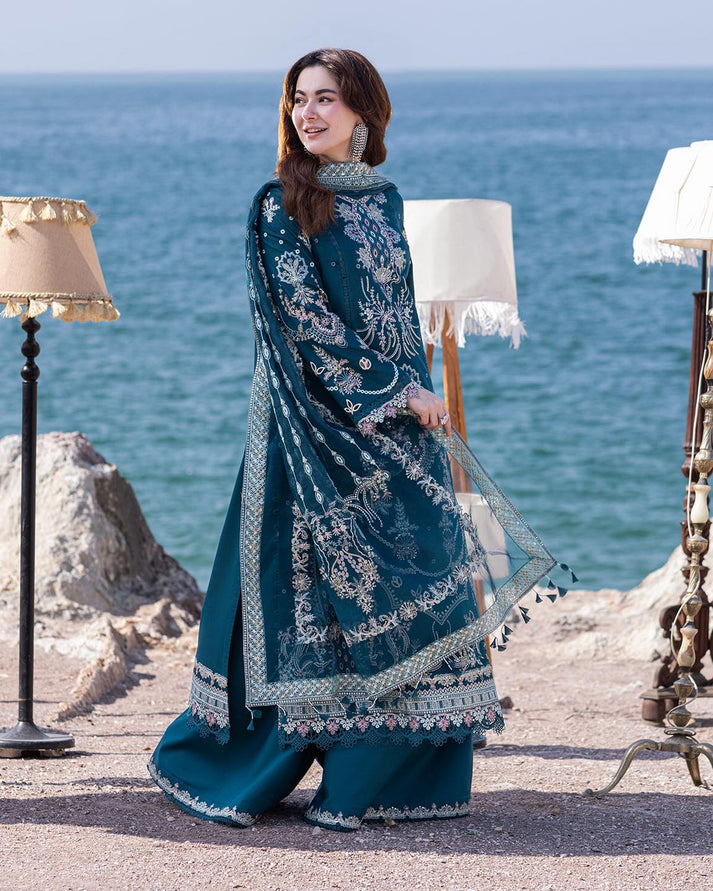 DHANAK-3PC CHIKANKARI EMBROIDERED SHIRT WITH MANAAR EMBROIDERED DUPATTA