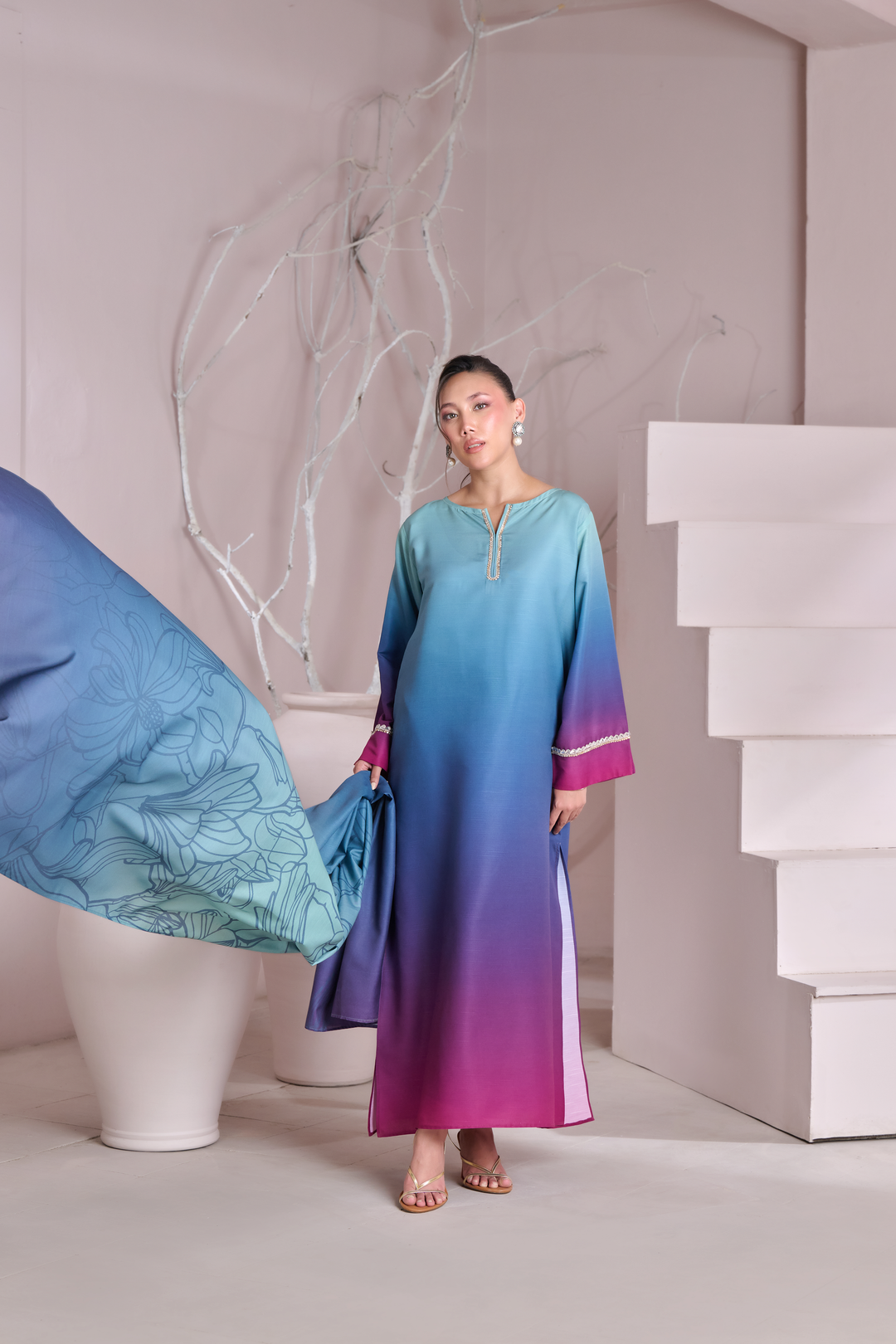 Silk 3Piece Printed Kaftan Set CH-402