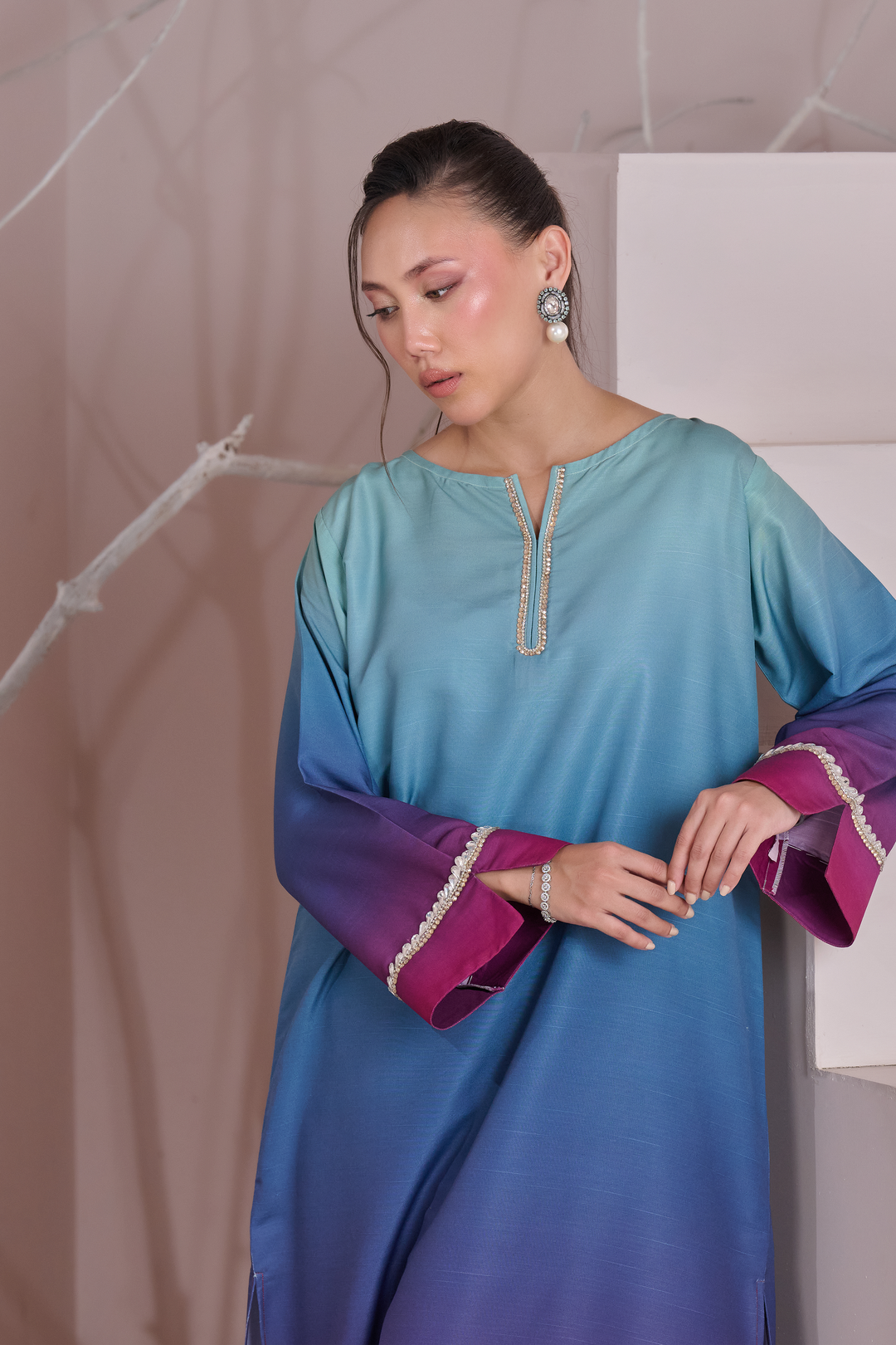 Silk 3Piece Printed Kaftan Set CH-402