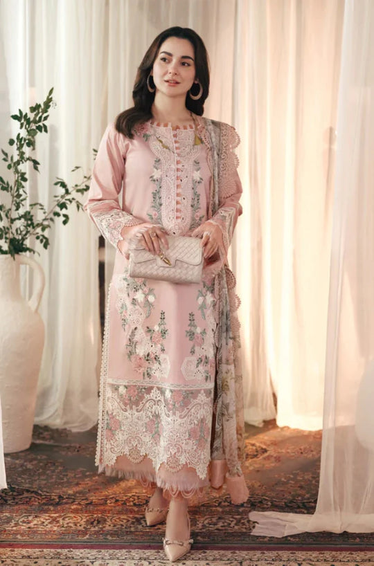 Jade 3 Piece Unstitched Heavy Embroidered Chickan Kari Pure Lawn Suit with Four Sided Embroidered Dupatta