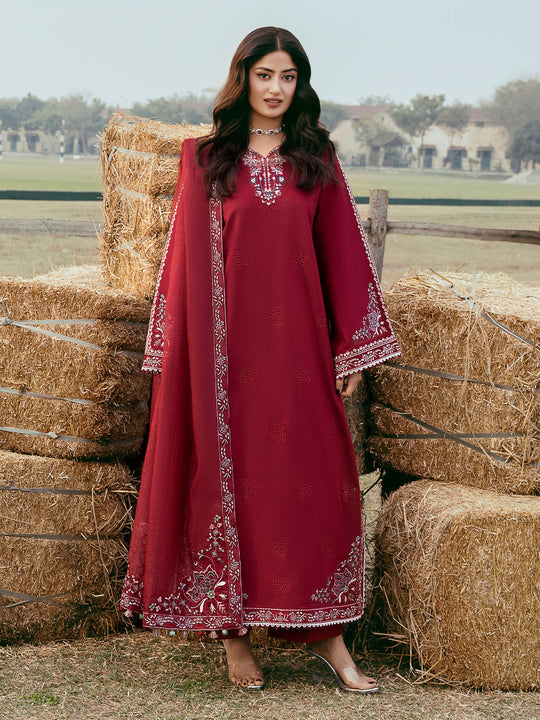 Dhanak-3PC Embroidered Shirt with Chiffon Embroidered Dupatta