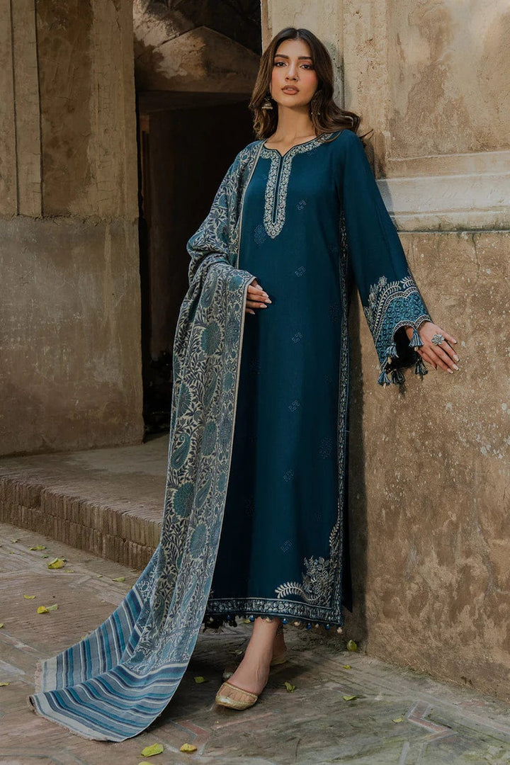 IZEL-3PC DHANAK EMBROIDERED SHIRT WITH COURTRAI PRINTED SHAWL & TROUSER-BIC-4364 B