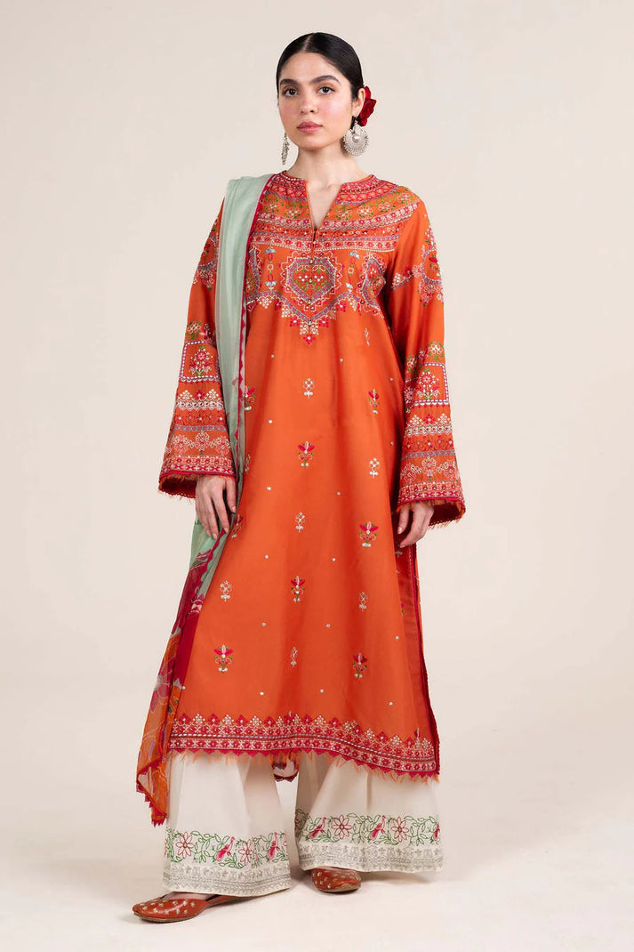 Dhanak-3PC Embroidered Shirt with Digital Printed Wool Shawl - 167