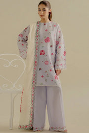 ELEGANT DHANK SUIT WITH HEAVY NECK EMBROIDERY & PRINTED SHAWL -MG
