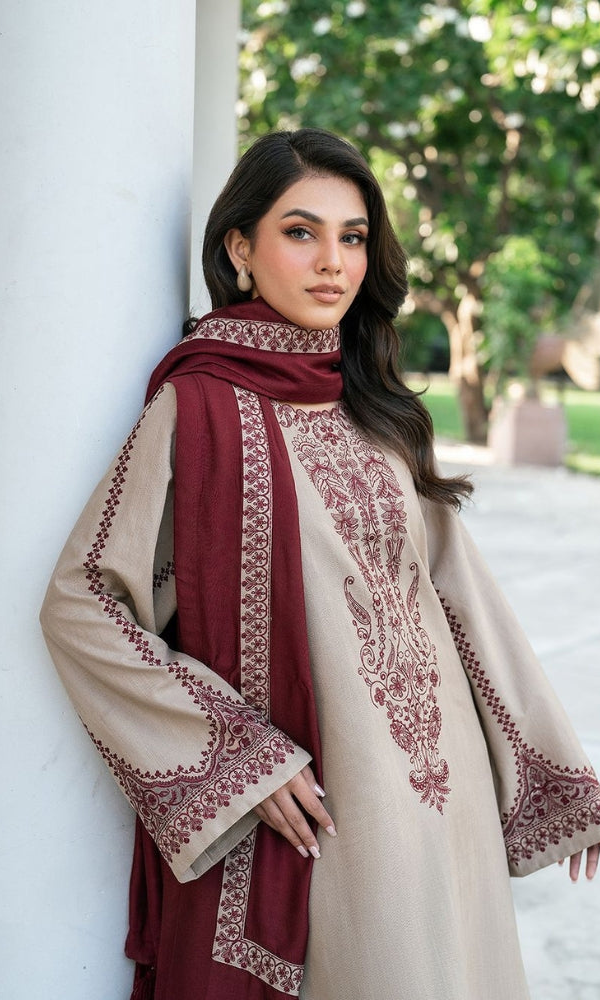 3PC UNSTITCHED DHANAK EMBROIDERED SHIRT WITH DHANAK EMBROIDERED DUPATTA ZA-804