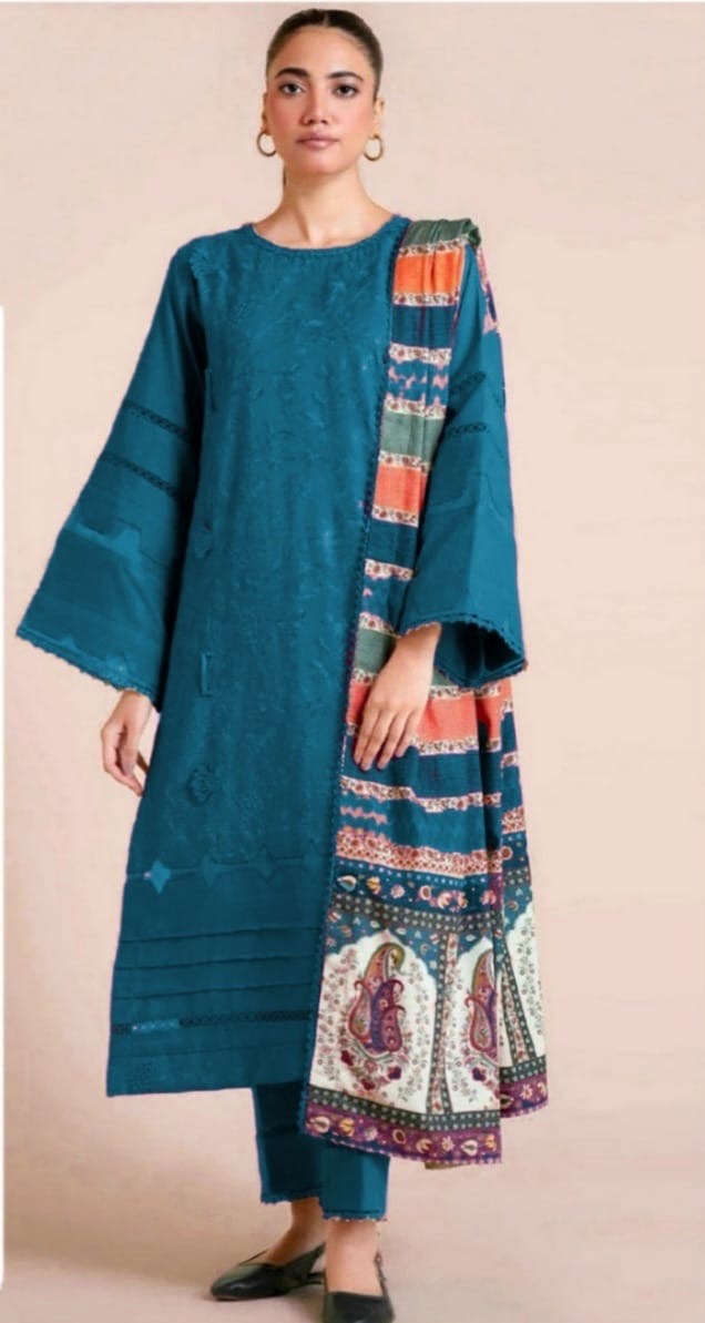 3PC UNSTITCHED HEAVY EMBROIDERED SUIT