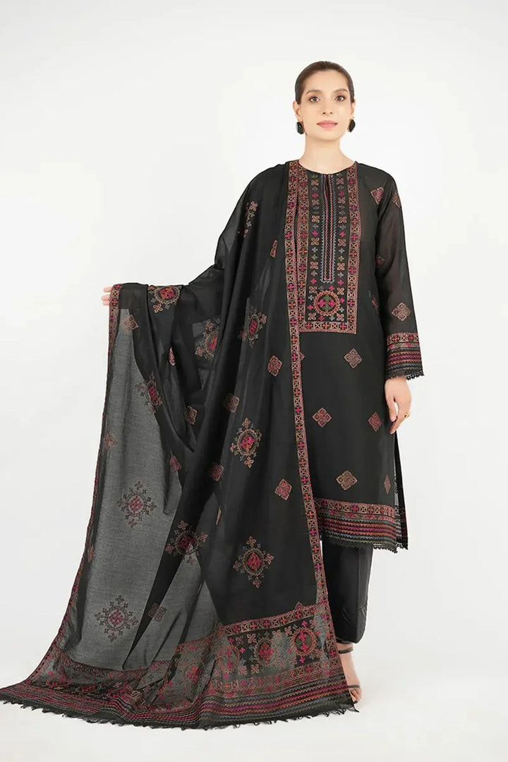 DHANAK 3PC EMBROIDERED DRESS WITH READY TO WEAR HEAVY EMBROIDERY SHAWL