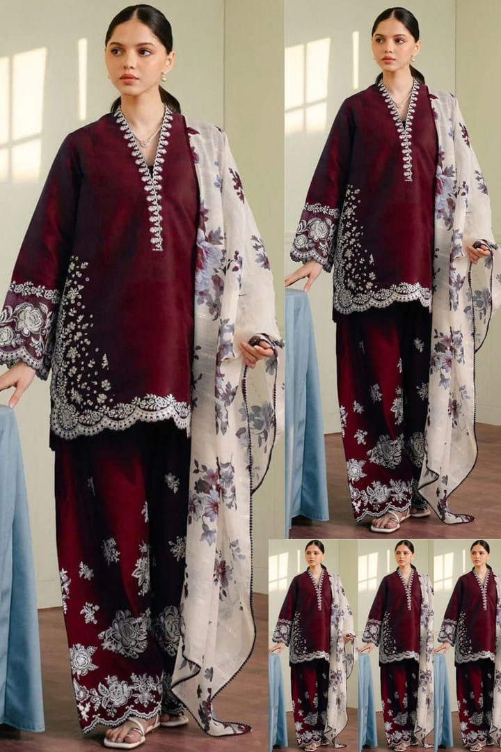 Embroidered Luxury Lawn Unstitched 3Pc | 3004