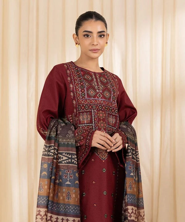 3PC EiD Collection UNSTITCHED LAWN EMBROIDERED MAROON SUIT