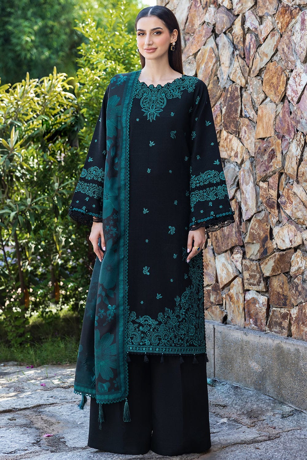 3PC UNSTITCHED DHANAK EMBROIDERED SHIRT WITH DHANAK EMB WORK SHAWL EMBROIDERED DUPATTA