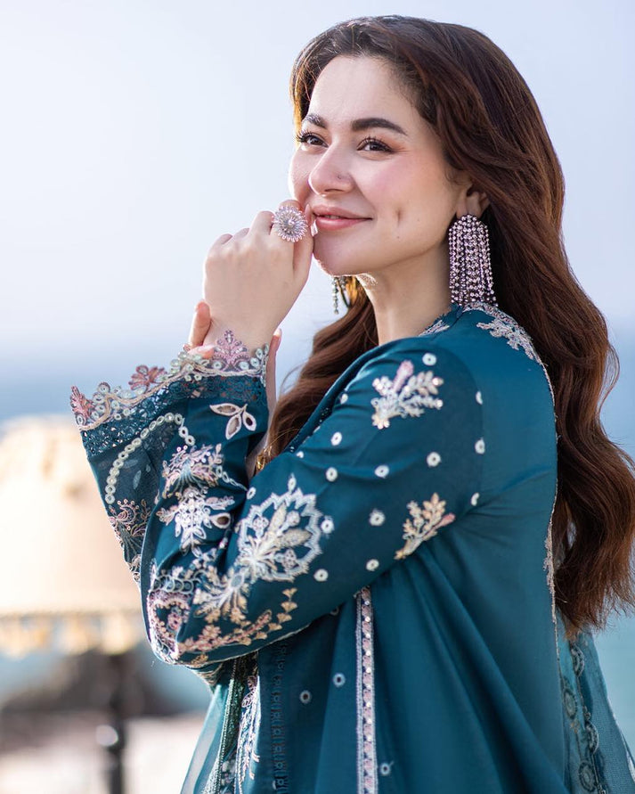 DHANAK-3PC CHIKANKARI EMBROIDERED SHIRT WITH MANAAR EMBROIDERED DUPATTA