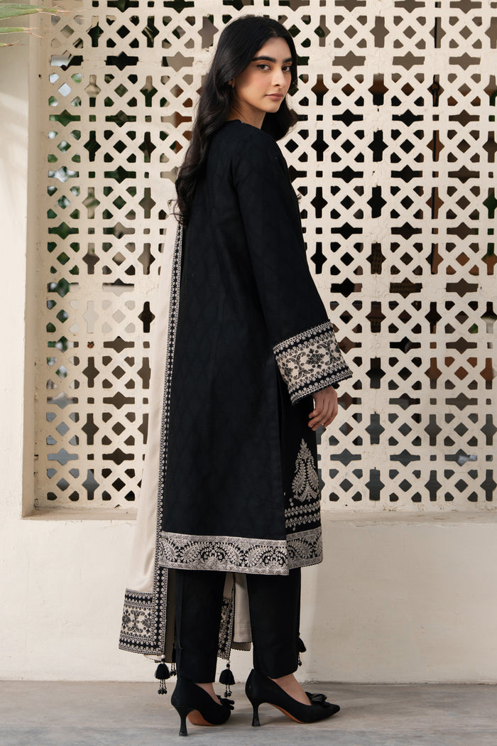 DHANAK-3PC EMBROIDERED SHIRT WITH DIGITAL PRINTED WOOL SHAWL