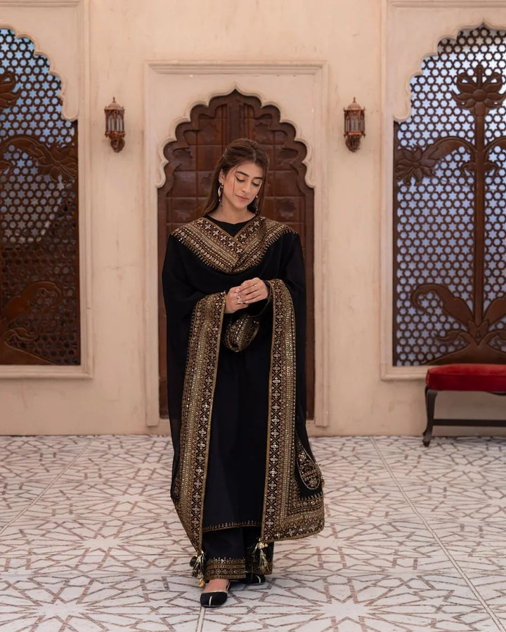 DHANAK -3PC Embroidered Shirt with Sequins Embroidered Dupatta- 8004 A