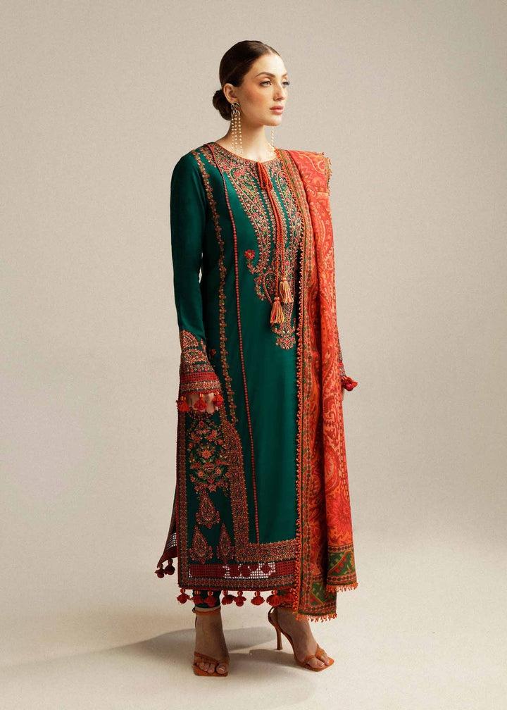 ZAIB-3PC DHANAK EMBROIDERED SHIRT WITH DHANAK EMBROIDERED SHAWL AND TROUSER-BIC-5031
