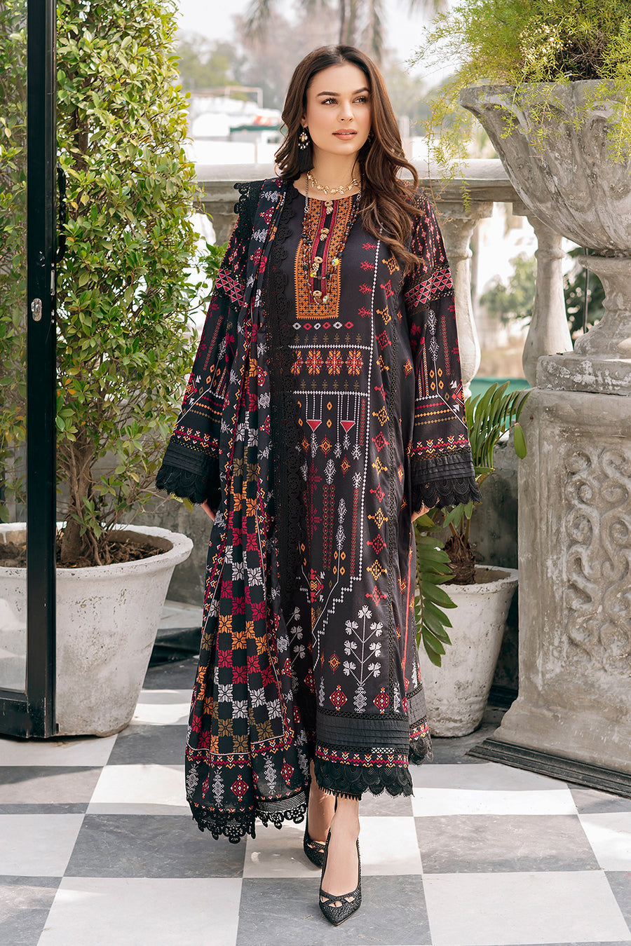 Dhanak-3PC Embroidered Shirt with Dhanak Embroidered Dupatt