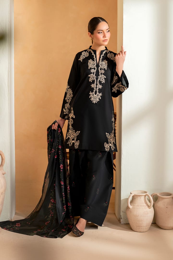 Hussain Rehar - 3PC Lawn Embroidered Shirt with Embroidered Slub Net Dupatta (Unstitched) LC-7063