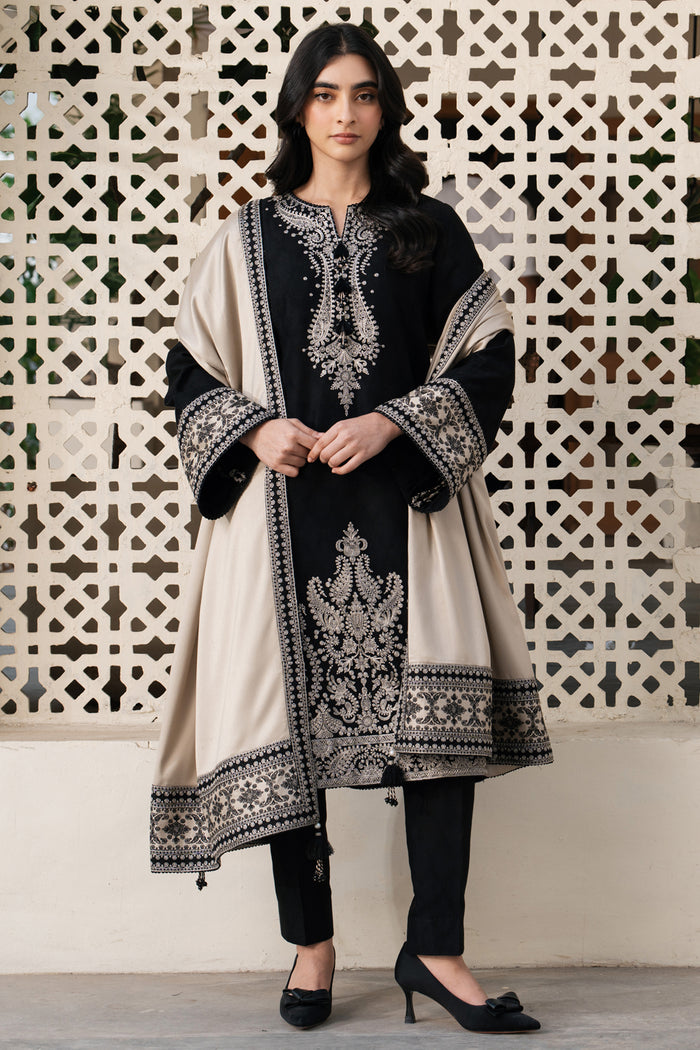 DHANAK-3PC EMBROIDERED SHIRT WITH DIGITAL PRINTED WOOL SHAWL