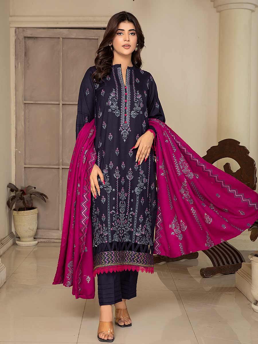 3PC UNSTITCHED DHANAK EMBROIDERED SUIT 1210