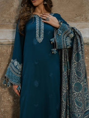 IZEL-3PC DHANAK EMBROIDERED SHIRT WITH COURTRAI PRINTED SHAWL & TROUSER-BIC-4364 B
