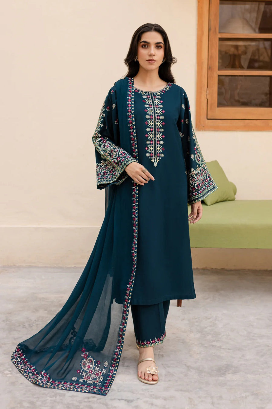 BATIK - 3PC Dhanak Embroidered Suit - NE - ZS 5007