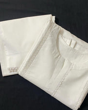 MRS-375 | White Lace Work Lawn 2 Piece Stitched Suit