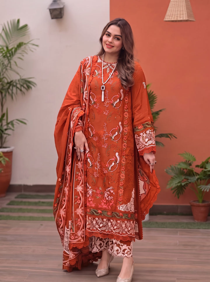 3PC UNSTITCHED DHANAK  EMBROIDERED SHIRT WITH EMBROIDERED SHAWL SA-659