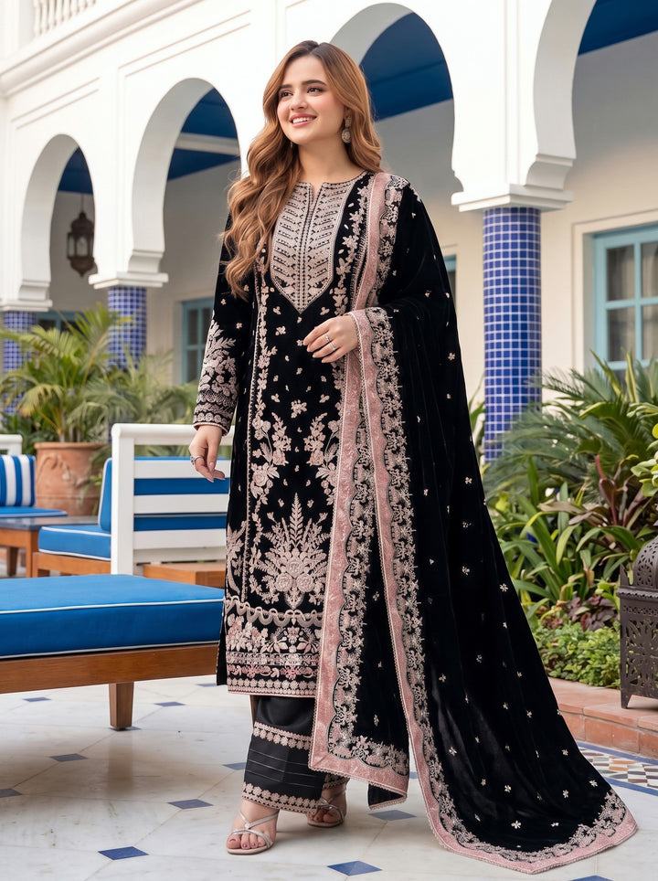 3PC UNSTITCHED DHANAK  EMBROIDERED SHIRT WITH EMBROIDERED SHAWL SA-658