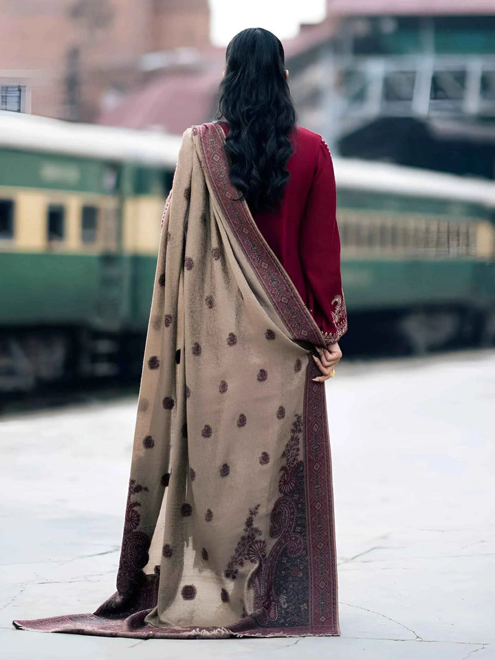 GRACE W570-EMBROIDERED 3PC MARINA DRESS WITH PRINTED SHAWL