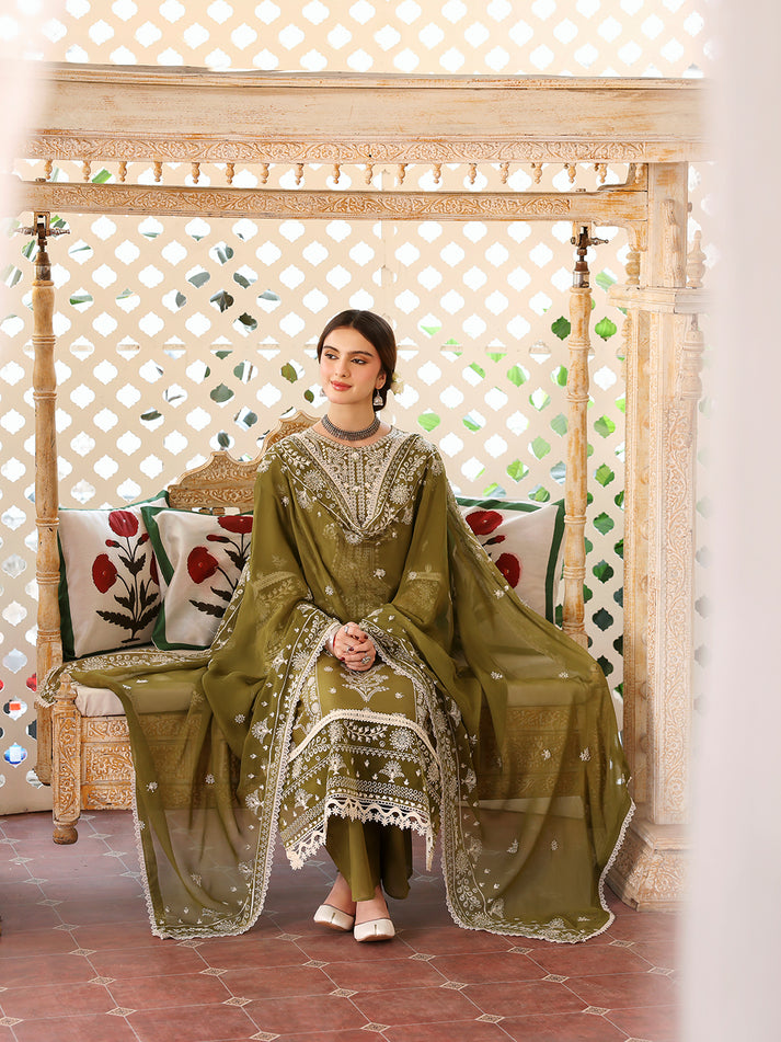 Dhanak-3PC Chikankari Embroidered Shirt with Manaar Embroidered Dupatta