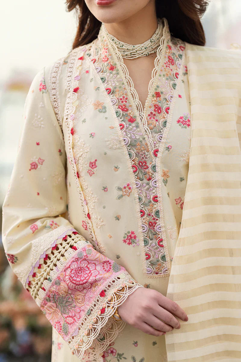 Qalamkaar - Unstitched 3PC Lawn Embroidered Shirt with Embroidered Khadi Net Dupatta
