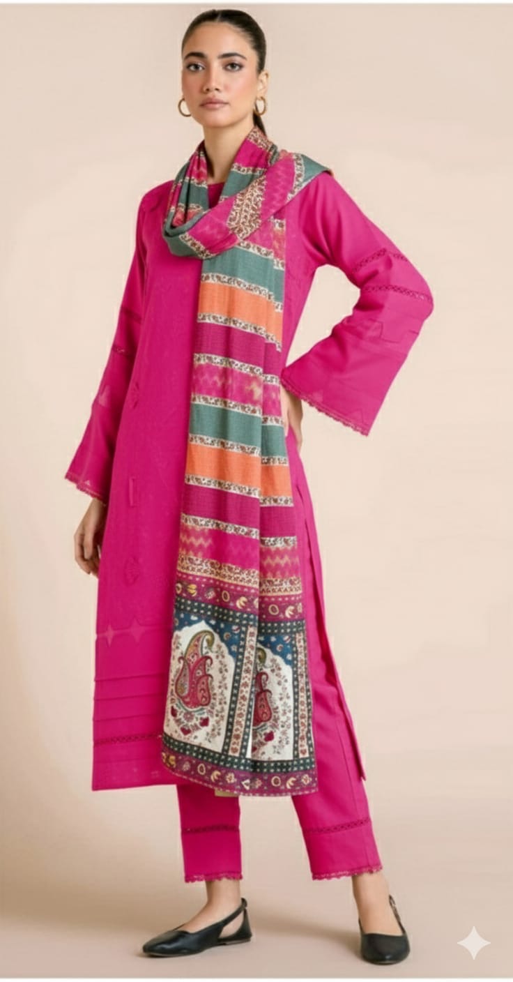 3PC UNSTITCHED HEAVY EMBROIDERED SUIT