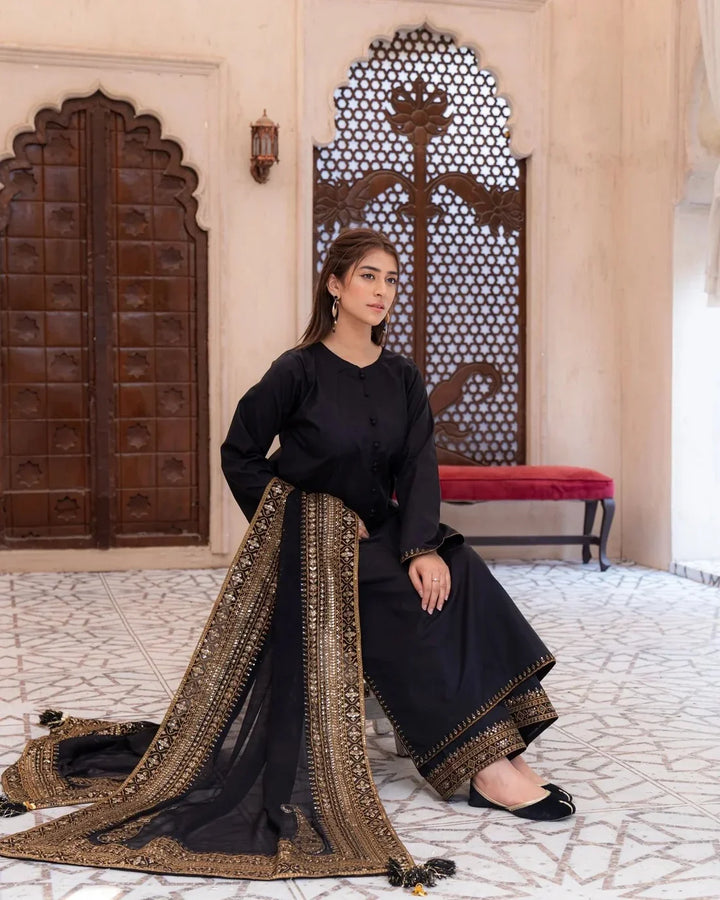 DHANAK -3PC Embroidered Shirt with Sequins Embroidered Dupatta- 8004 A