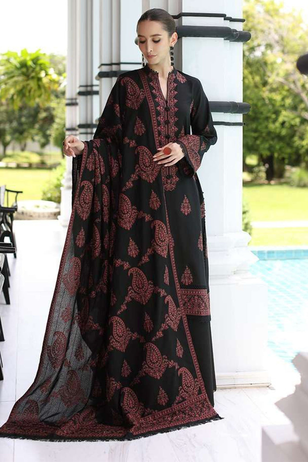3PC UNSTITCHED DHANAK  EMBROIDERED SHIRT WITH LAWN EMBROIDERED SHAWAL 111