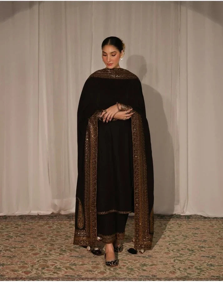 DHANAK -3PC Embroidered Shirt with Sequins Embroidered Dupatta- 8004 A