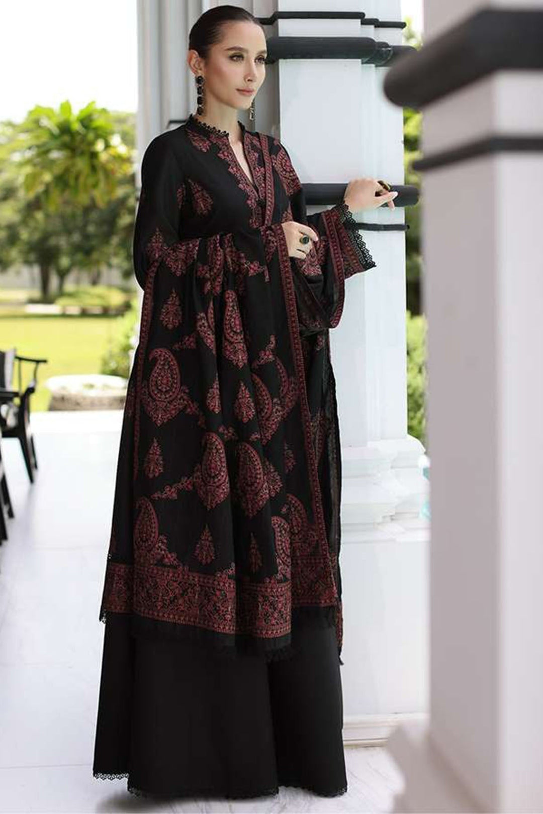 3PC UNSTITCHED DHANAK  EMBROIDERED SHIRT WITH LAWN EMBROIDERED SHAWAL 111