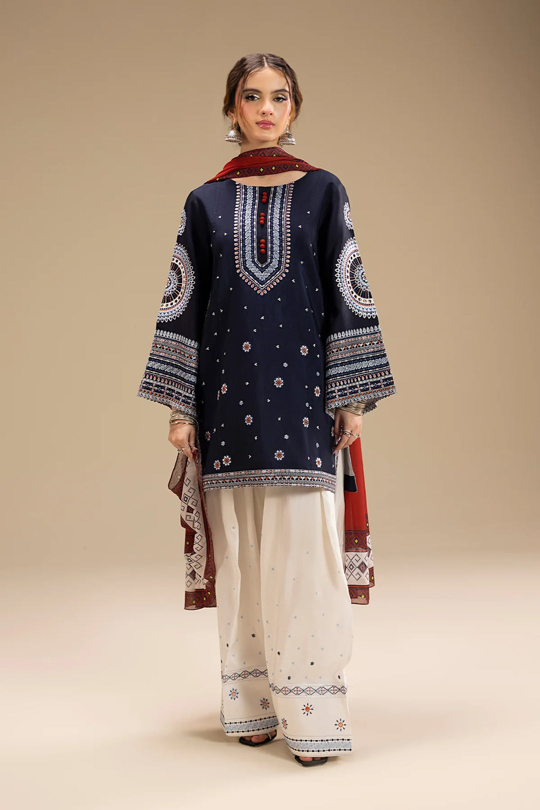 UNSTITCHED 3PC DHANAK EMBROIDERED SUIT-PK-5412