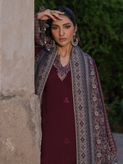 IZEL-3PC DHANAK EMBROIDERED SHIRT WITH COURTRAI PRINTED SHAWL & TROUSER-BIC-4364