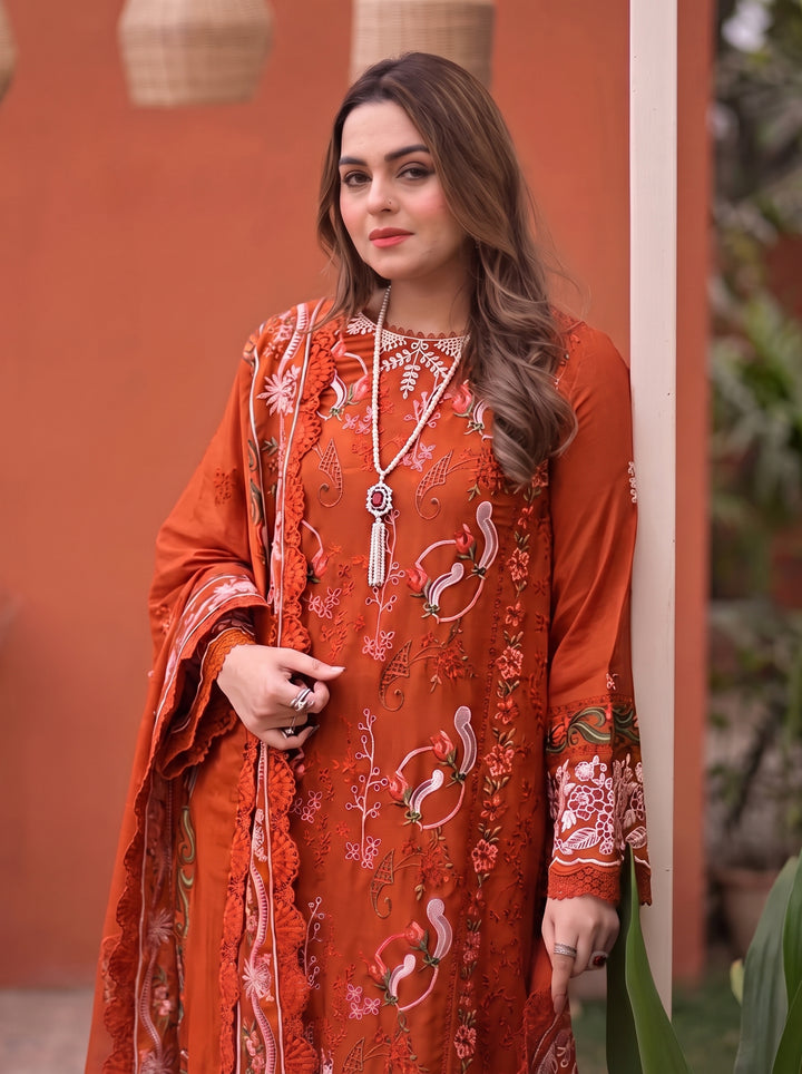 3PC UNSTITCHED DHANAK  EMBROIDERED SHIRT WITH EMBROIDERED SHAWL SA-659