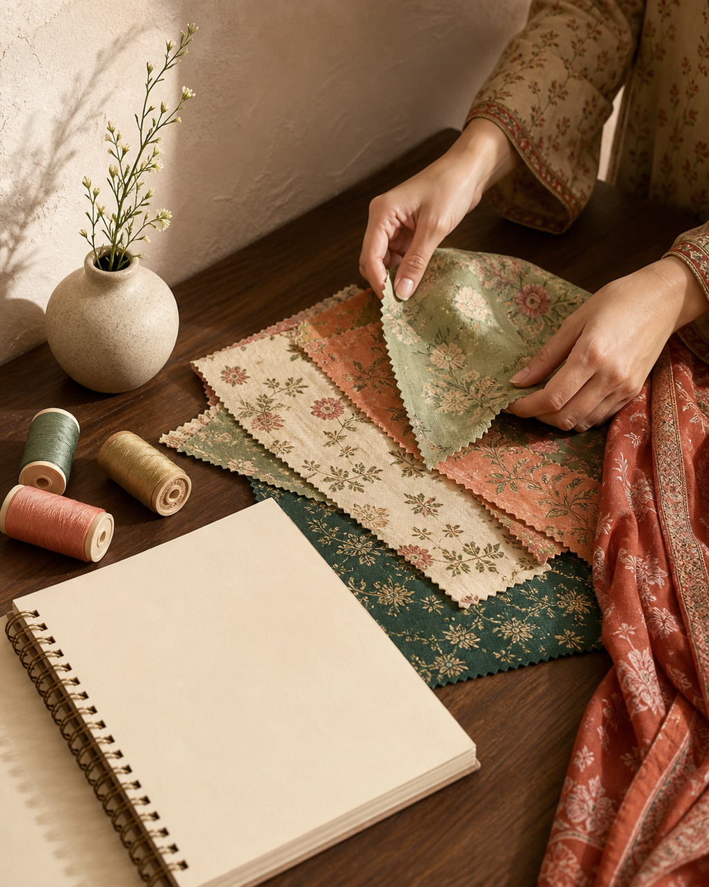 Fabric swatches in a textile studio