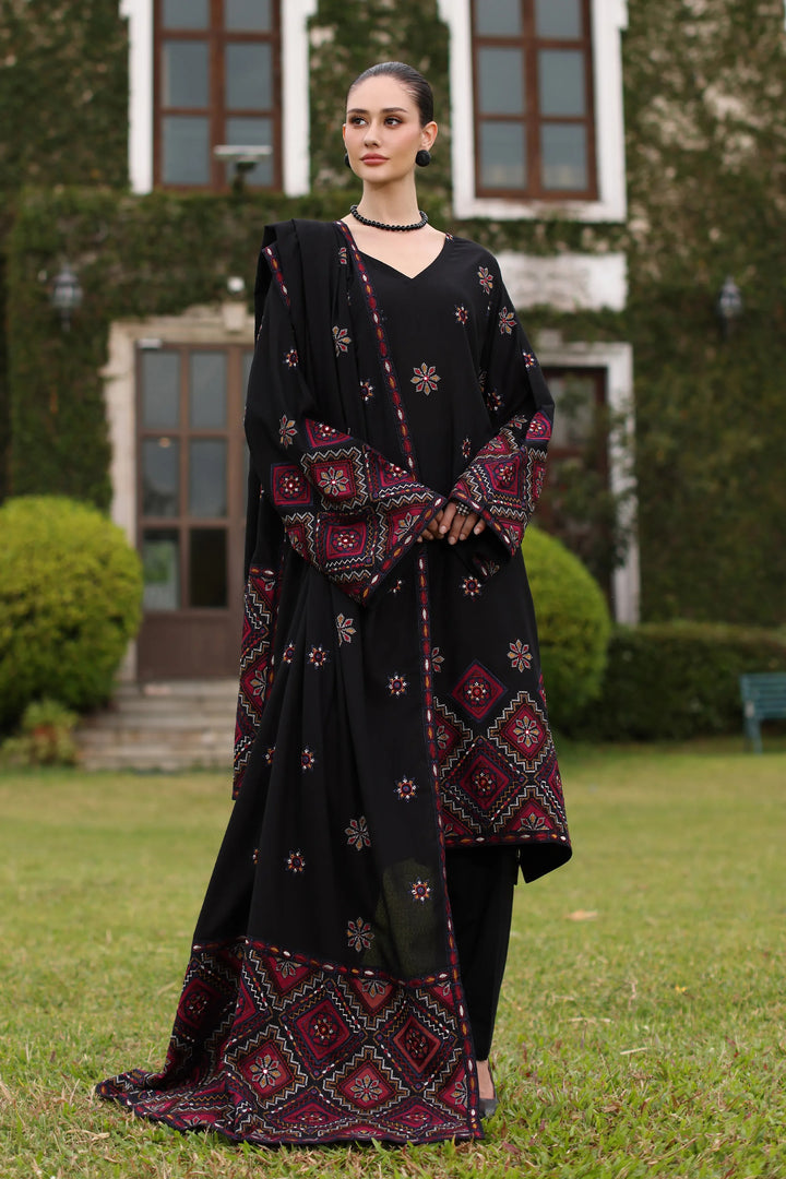 3PC UNSTITCHED DHANAK  EMBROIDERED SHIRT WITH EMBROIDERED SHAWL SA-656