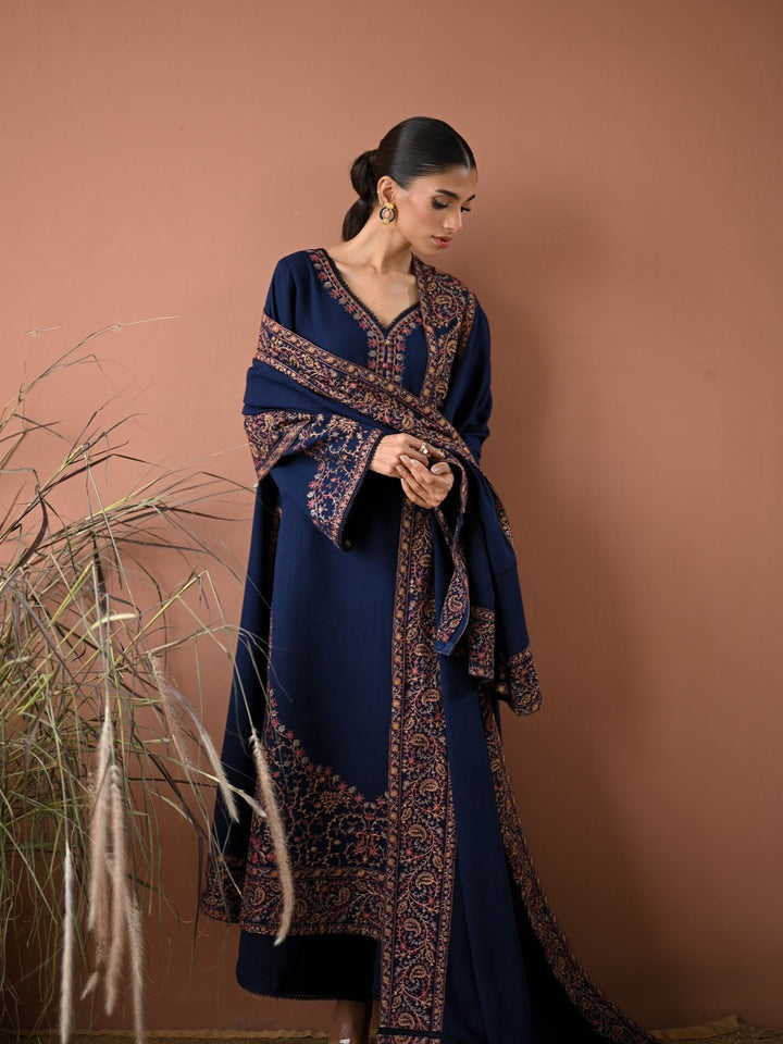 3PC UNSTITCHED DHANAK  EMBROIDERED SHIRT WITH EMBROIDERED SHAWL SA-654