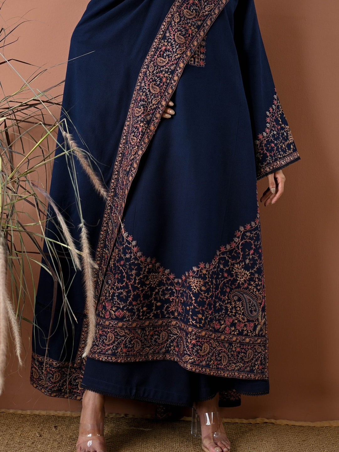 3PC UNSTITCHED DHANAK  EMBROIDERED SHIRT WITH EMBROIDERED SHAWL SA-654