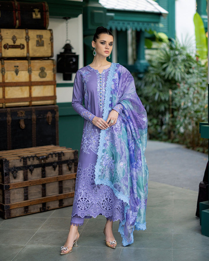 3PC UNSTITCHED DHANAK  EMBROIDERED SHIRT WITH PRINTED SHAWL SA-PURPLE
