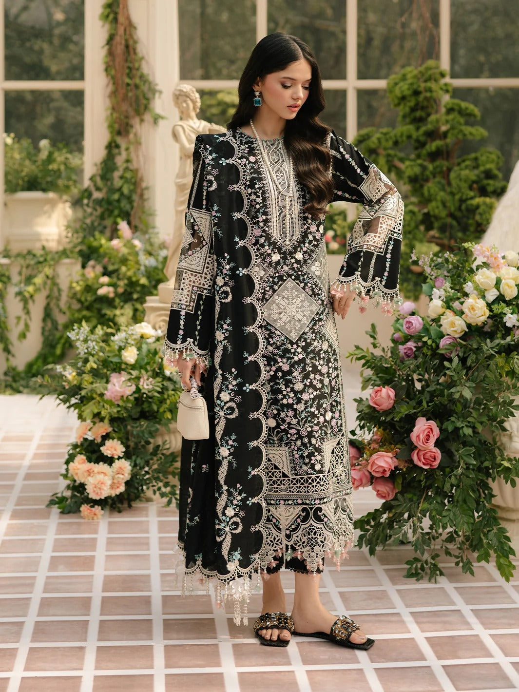 3PC UNSTITCHED DHANAK  EMBROIDERED SHIRT WITH EMBROIDERED SHAWL SA-652-A