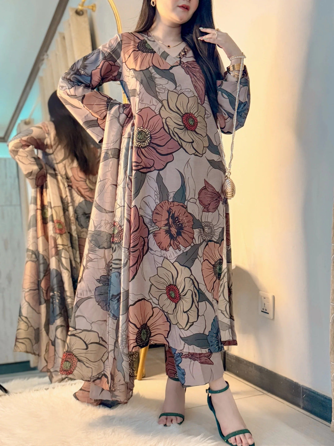 CH - 398 Premium Printed 3 Pc Stitched Suit